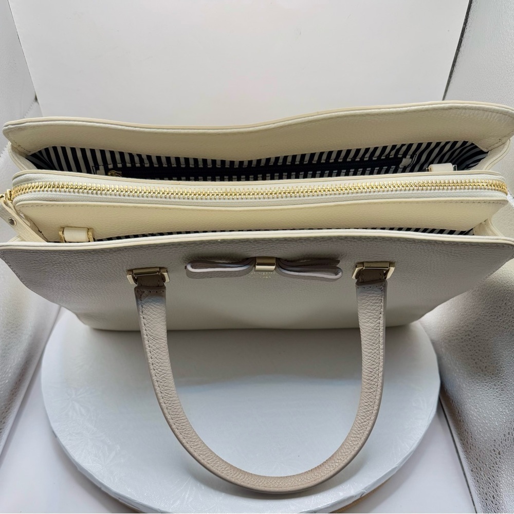 Kate Spade White & Beige Henderson Street Leather Satchel Shoulder Bag with Bow - Picture 6 of 12